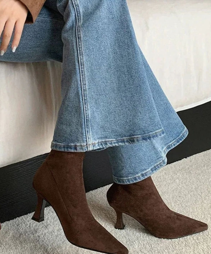 Sorcha | Women's Pointed Kitten Heel Ankle Boots with Sock Design