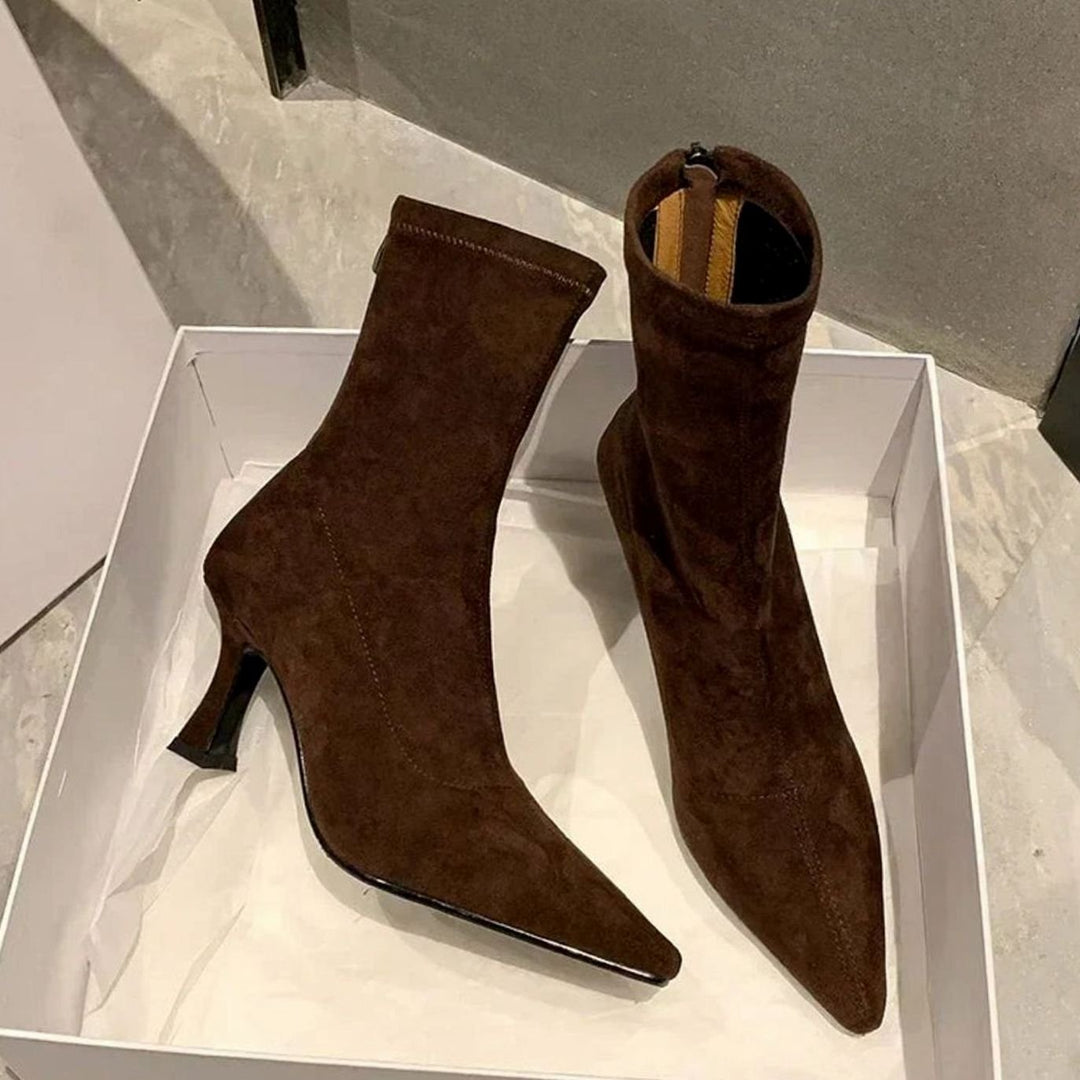 Sorcha | Women's Pointed Kitten Heel Ankle Boots with Sock Design