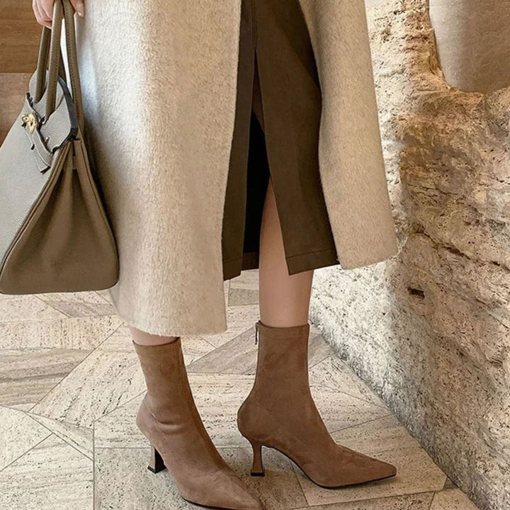 Sorcha | Women's Pointed Kitten Heel Ankle Boots with Sock Design