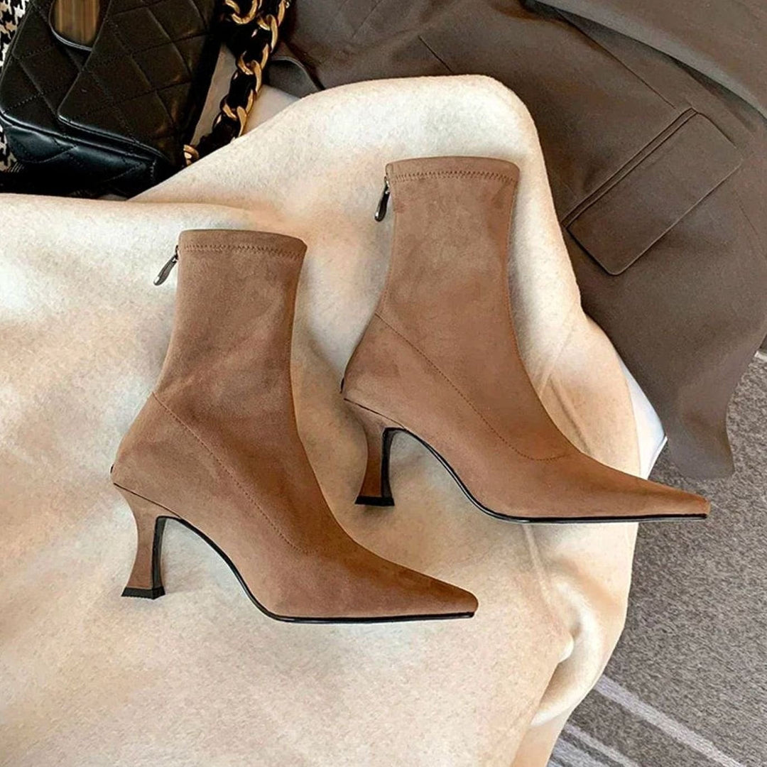 Sorcha | Women's Pointed Kitten Heel Ankle Boots with Sock Design