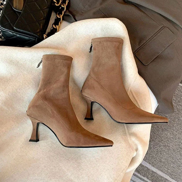 Sorcha | Women's Pointed Kitten Heel Ankle Boots with Sock Design