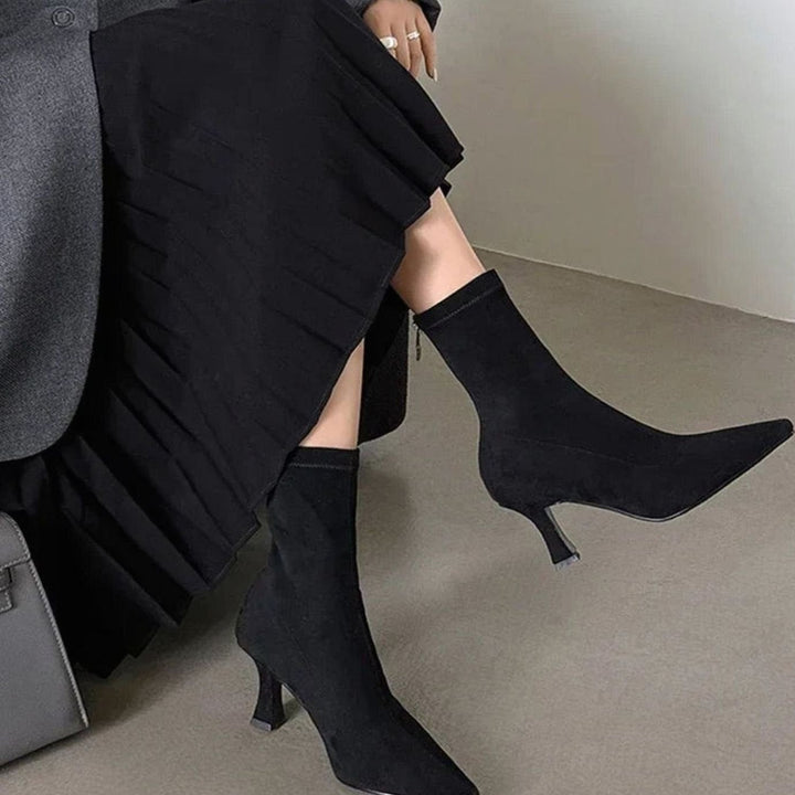 Sorcha | Women's Pointed Kitten Heel Ankle Boots with Sock Design