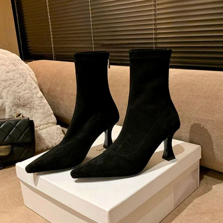 Sorcha | Women's Pointed Kitten Heel Ankle Boots with Sock Design