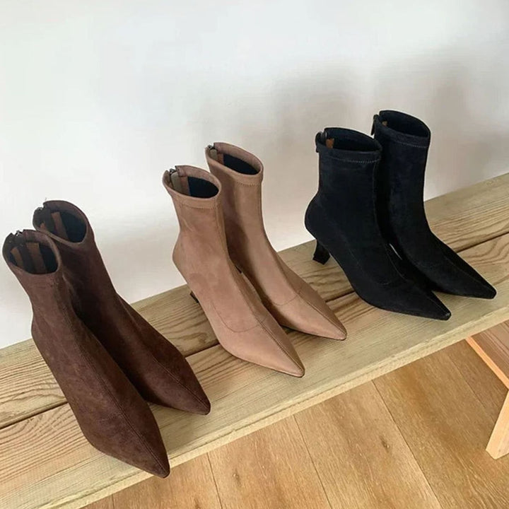 Sorcha | Women's Pointed Kitten Heel Ankle Boots with Sock Design