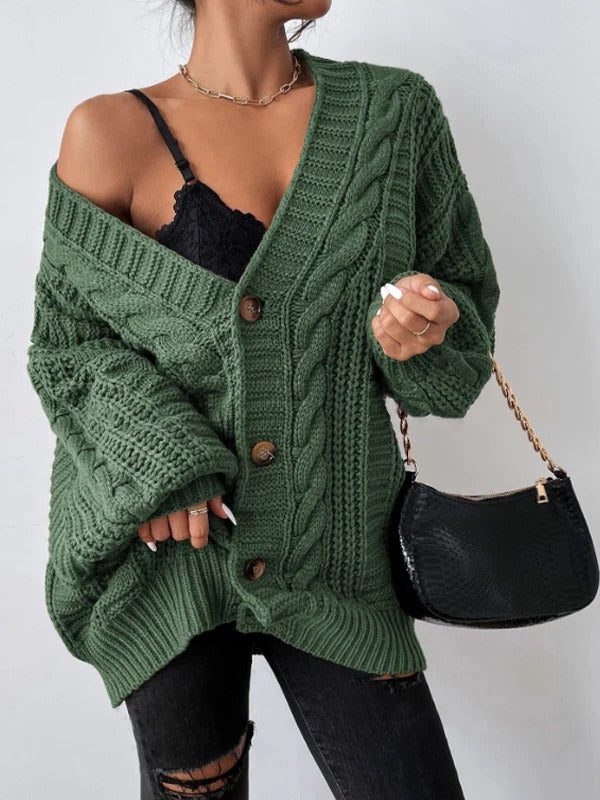 Greer | Women's Oversized Cable Knit Button-Up Cardigan