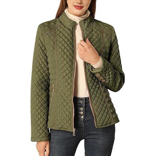 Roisin Women's Quilted Jacket with Stand Collar and Zip Closure