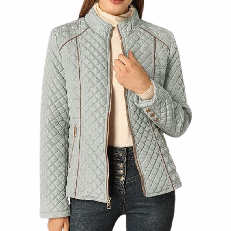 Roisin Women's Quilted Jacket with Stand Collar and Zip Closure