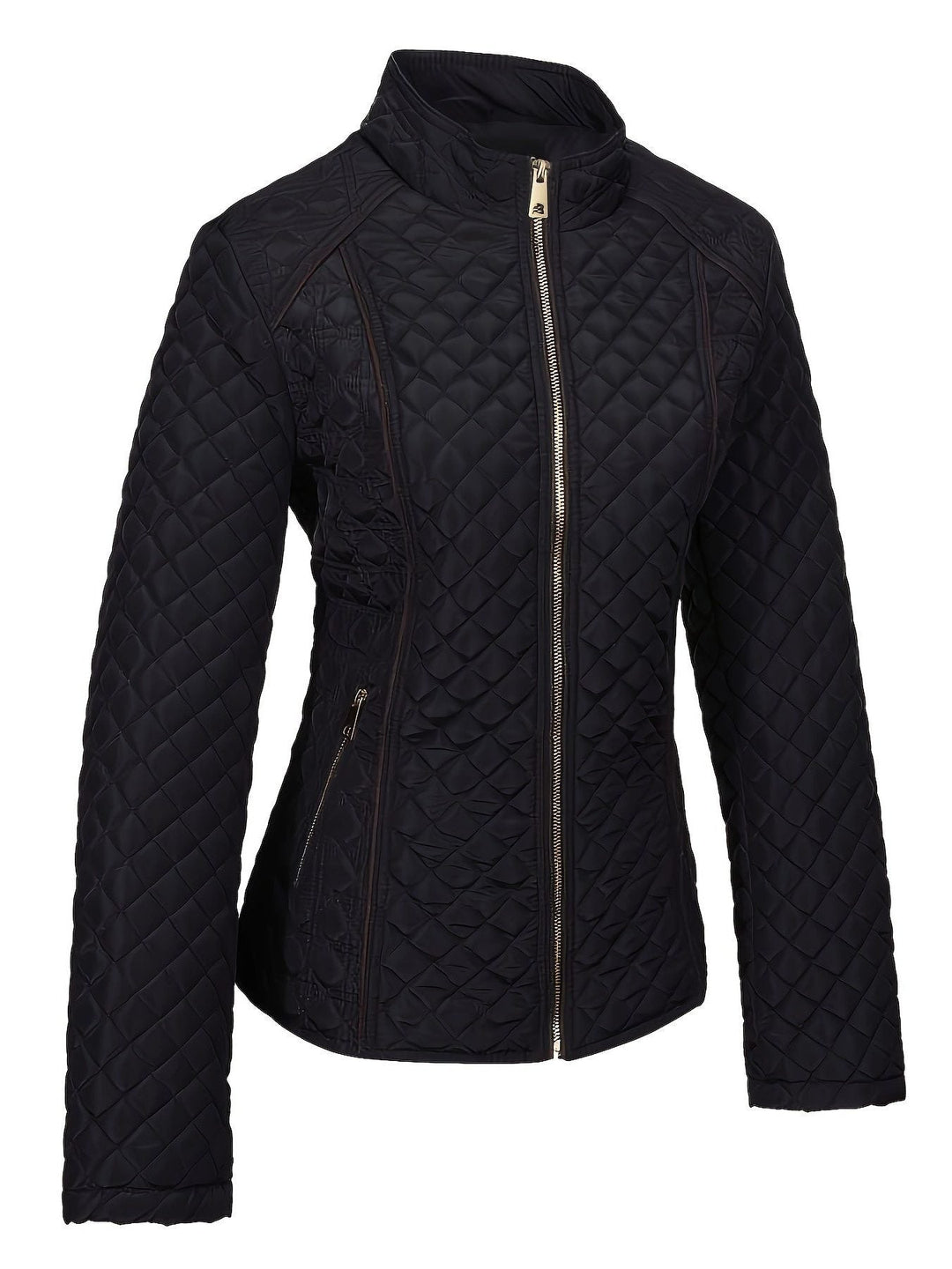 Roisin Women's Quilted Jacket with Stand Collar and Zip Closure