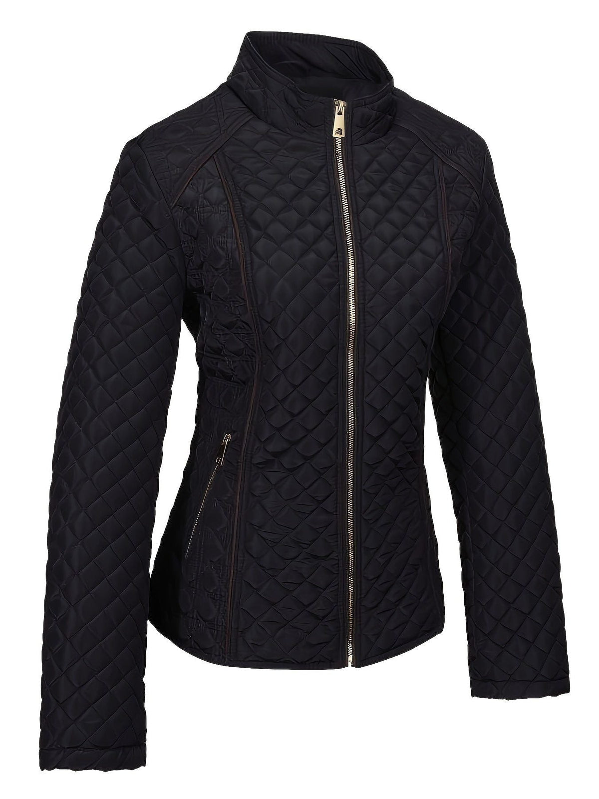 Roisin Women's Quilted Jacket with Stand Collar and Zip Closure