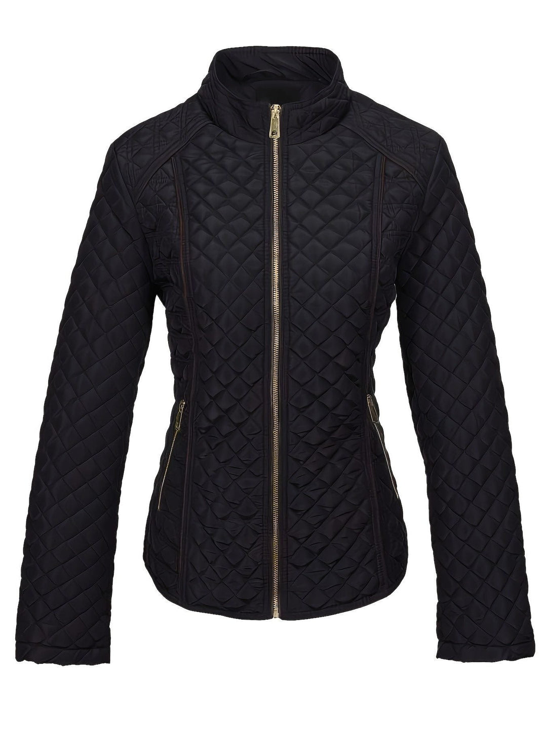 Roisin Women's Quilted Jacket with Stand Collar and Zip Closure