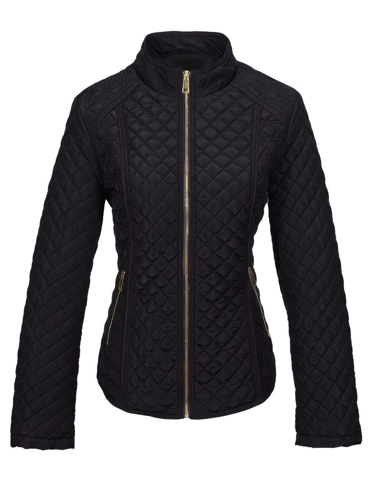 Roisin Women's Quilted Jacket with Stand Collar and Zip Closure