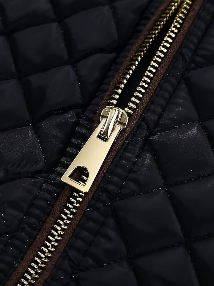 Roisin Women's Quilted Jacket with Stand Collar and Zip Closure